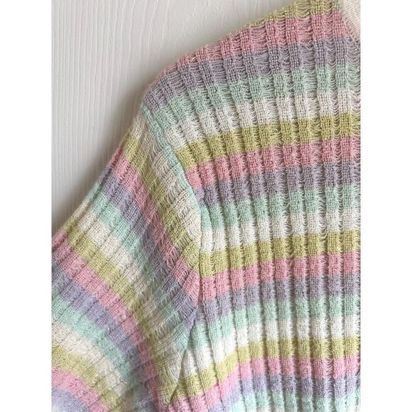 Vintage 90's Boxy Rainbow Short Sleeved Knit Top Size Medium | Vintage Limited - Picture 4 of 5